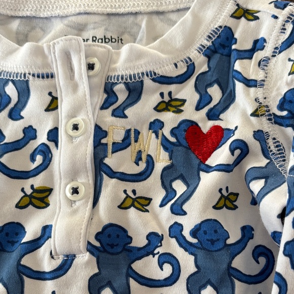Roller Rabbit (2) SETS W/ INITIALS Blue White Monkey/Heart set Pajama Set-12/18 - Picture 9 of 14